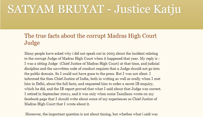 Lahoti denies communication about corrupt Judge; 2007 judgment raises questions over Katju’s involvement in appointment of allegedly ‘corrupt’ Judge