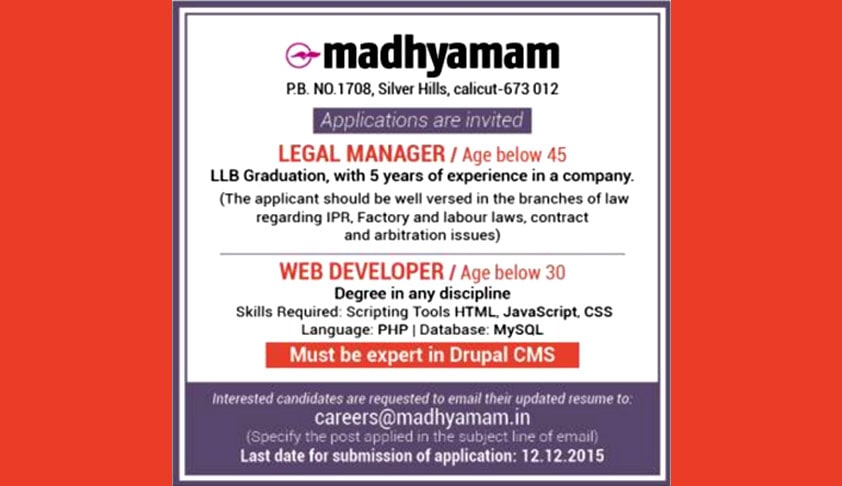 Legal Manager Vacancy at Madhyamam