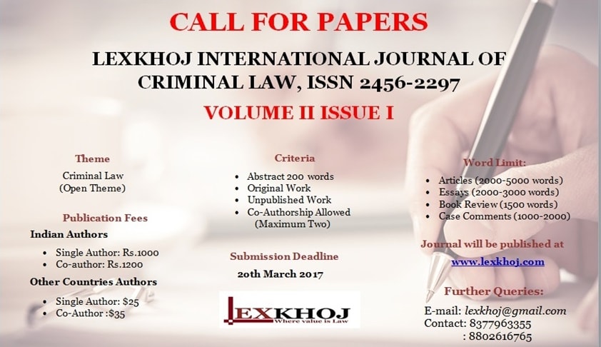 Call for Papers:  Lexkhoj International Journal of Criminal Law