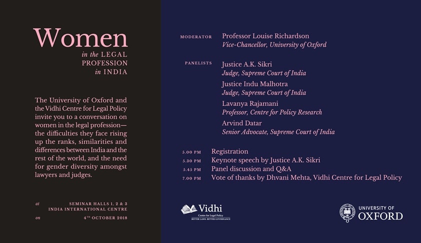 Vidhi& Oxford’s Panel Discussion On Women In The Legal Profession [4th Oct; New Delhi]