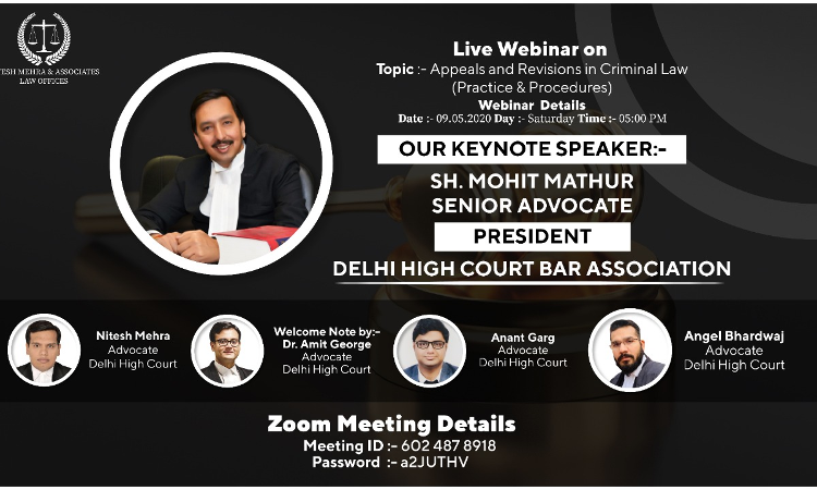 Sh. Mohit Mathur, President DHCBA To Address In Webinar On Appeals And Revisions In Criminal Law (9th May) Sh. Mohit Mathur, President DHCBA To Address In Webinar On Appeals And Revisions In Criminal Law (9th May)