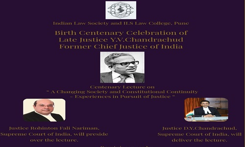 ILS To Organize Late Justice YV Chandrachuds Birth Centenary Oration. ILS To Organize Late Justice YV Chandrachuds Birth Centenary Oration.