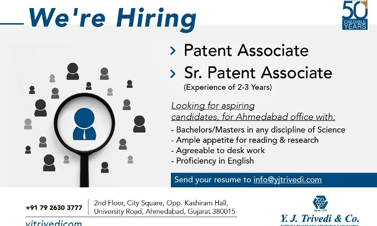 Senior Patent Associate And Patent Associate Vacancy At Y J Trivedi & Co Senior Patent Associate And Patent Associate Vacancy At Y J Trivedi & Co