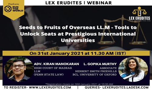 Webinar On Seeds To Fruits Of Overseas LL.M- Tools To Unlock Seats At Prestigious International Universities