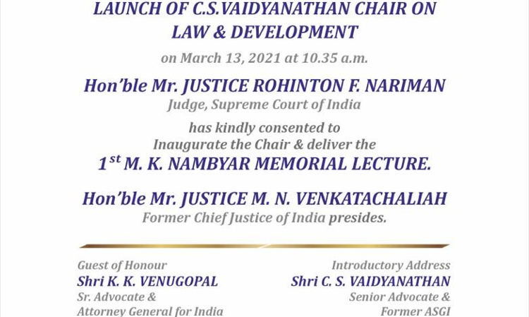 Inauguration Of CS Vaidyanathan Chair On Law And Development At Sastra University And 1st MK Nambyar Lecture By Justice Rohinton Nariman [13th March]