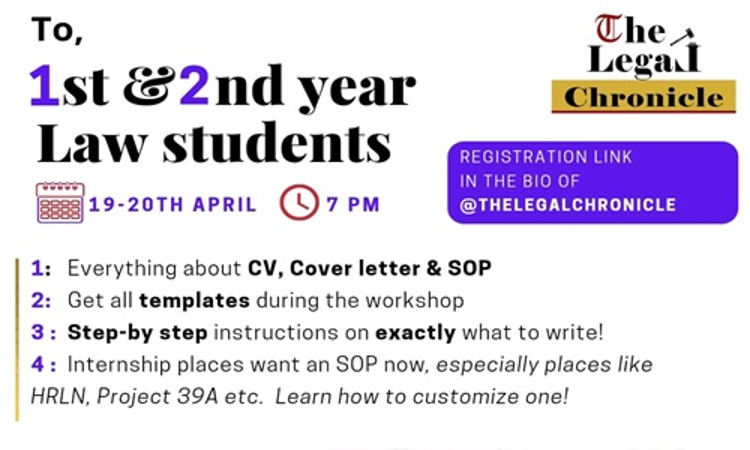 Workshop On CV & SoP Building By Legal Chronicle [Registrations Open]