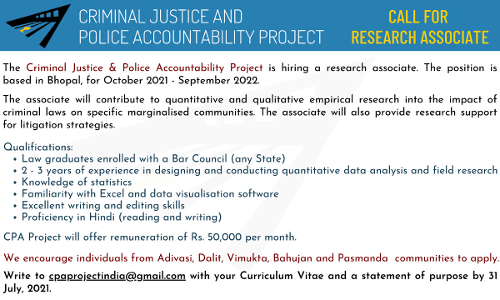 CPA Project - Research Associate Vacancy CPA Project - Research Associate Vacancy