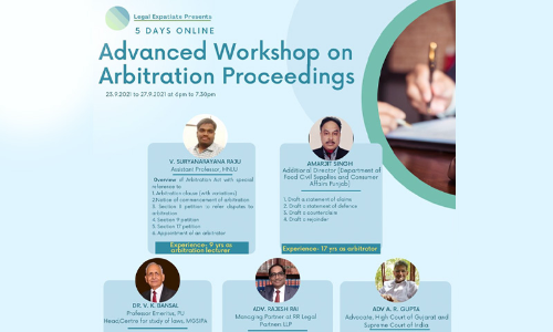 Legal Expatiate : 5 Days Online National Advanced Workshop On Arbitration Proceedings [23.9.2021 To 27.9.2021] [Register By 23.9.2021 (Till 10am)]