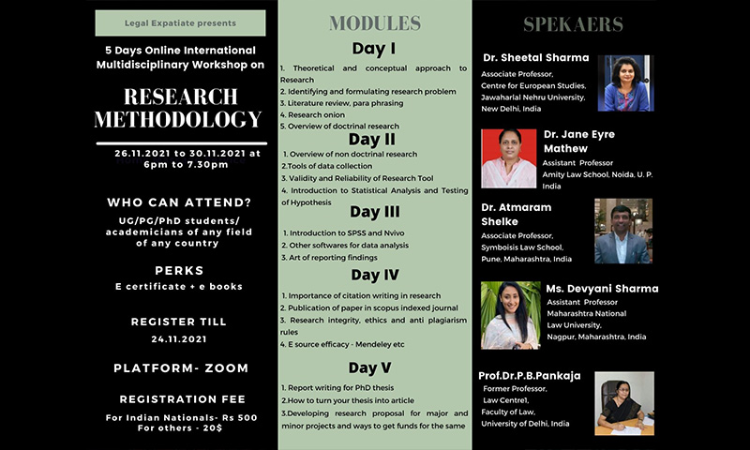 Legal Expatiate: 5 Days Online International Advanced Workshop On Research Methodology [Register By 24.11.2021] [Limited Seats Only]