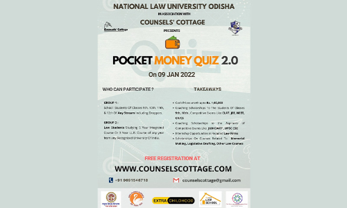 National Law University Odisha In Association With Counsels Cottage Presents Pocket Money Quiz 2.0