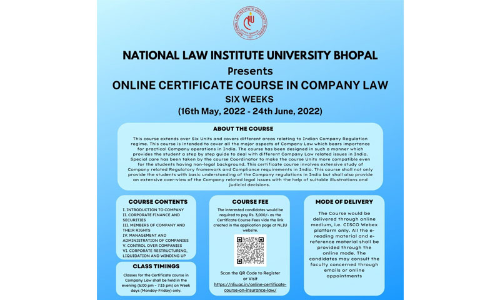 NLIU Bhopal: Six Weeks Online Certificate Course In Company Law [16th May-24th June, 2022]