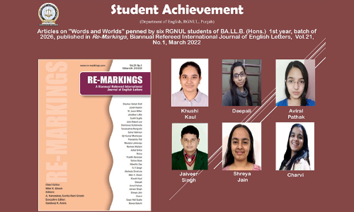 Six RGNUL students Publish In Re-Markings