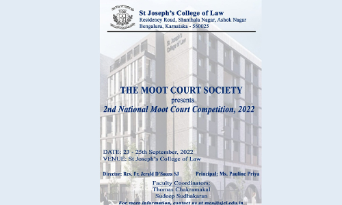 St. Josephs College Of Law, Bengaluru: National Moot Court Competition [Register By 29th August 2022]