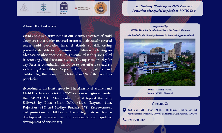 MNLU Mumbai: 1st Training Workshop On Child Care And Protection With Special Emphasis On POCSO Law