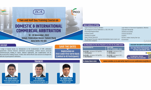 ICA: Two And Half Day Training Course On Domestic & International Commercial Arbitration [18 - 20 November, 2022]