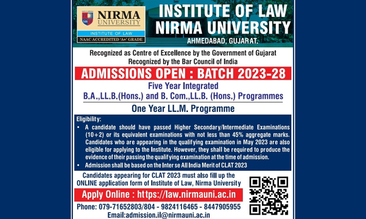 Institute of Law, Nirma University: Admission Notification [Batch 2023-28]
