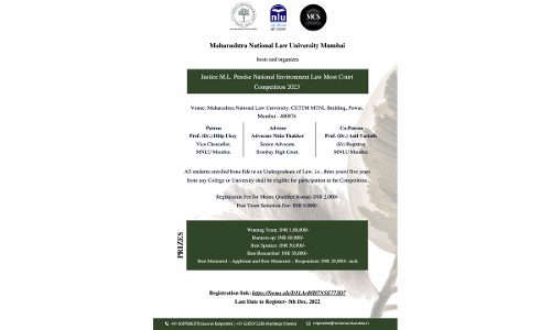 MNLU Mumbai: 1st  Edition Of The Justice M.L. Pendse National Environmental Law Moot Court Competition 2023
