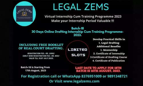 [Advt.] Legal Zems:18th Batch Online Internship Cum Training Programme 2023 [17th August-17th September 2023]