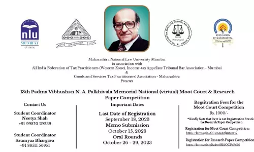 MNLU Mumbai: 13th Edition Of The Padma Vibhushan N.A. Palkhivala Memorial National Moot Court Competition, 2023 MNLU Mumbai: 13th Edition Of The Padma Vibhushan N.A. Palkhivala Memorial National Moot Court Competition, 2023