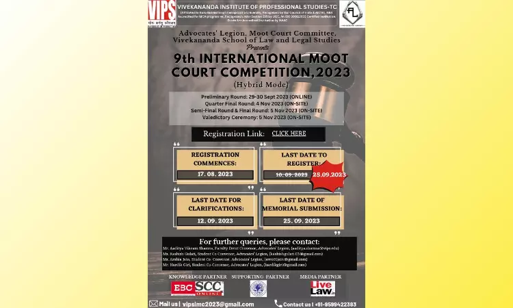 9th International Moot Court Competition, 2023 By VIPS, New Delhi [Prize Rs 25K++; Hybrid Mode][Register By Sept 25th]