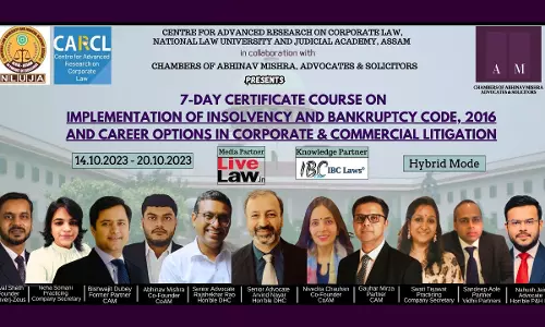 [Advt.] NLUJAA In Association With Chambers Of Abhinav Mishra: Certificate Course On Implementation Of Insolvency And Bankruptcy Code 2016