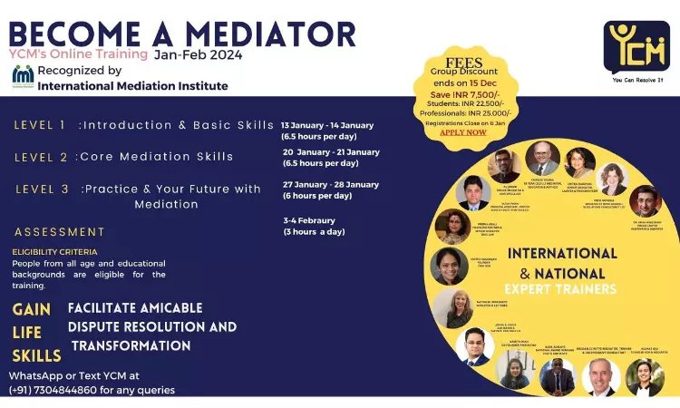 YCMs International Mediation Institute Recognised Mediation Training [Jan-Feb 2024]
