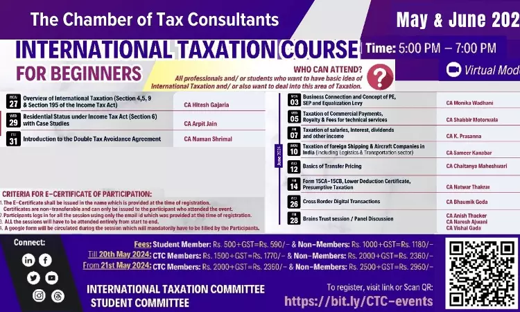 Chamber Of Tax Consultants: International Taxation Course For Beginners [Virtual Mode]