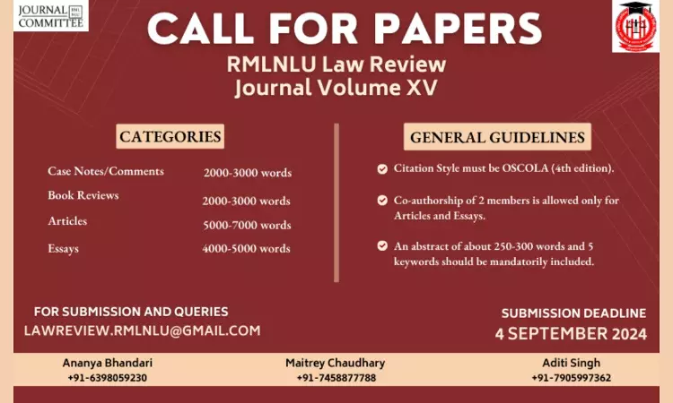Call For Papers By RMLNLU Law Review Volume XV [2024-25]