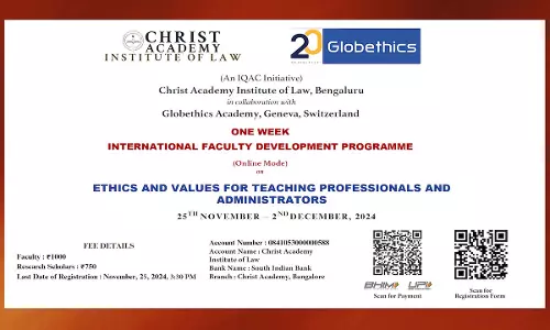 Christ Academy Institute of Law: International Faculty Development Programme On Ethics And Values For Teaching Professionals And Administrators [25th Nov – 2nd Dec]