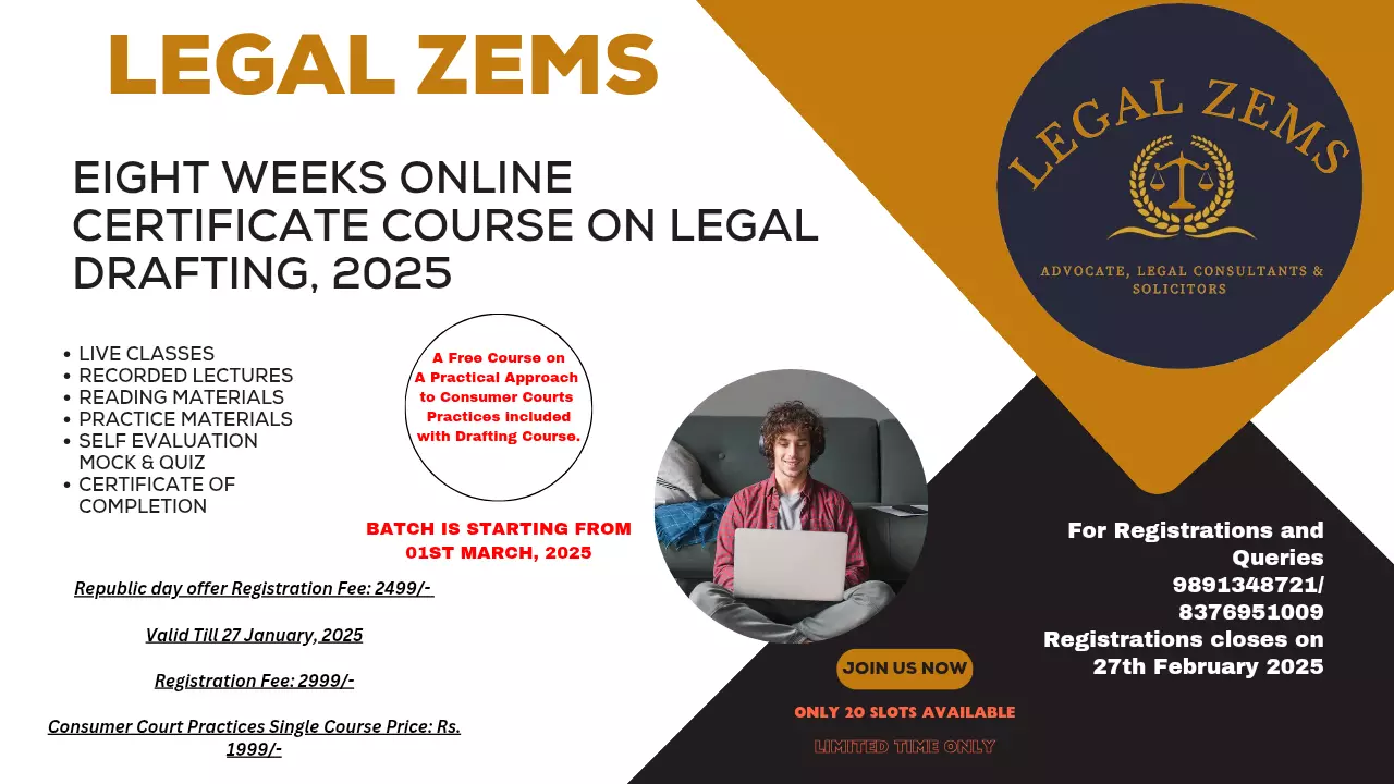 [Advt.] Legal Zems: Eight-Weeks Online Certificate Course On Legal Drafting 2025 [Register By 27th February]
