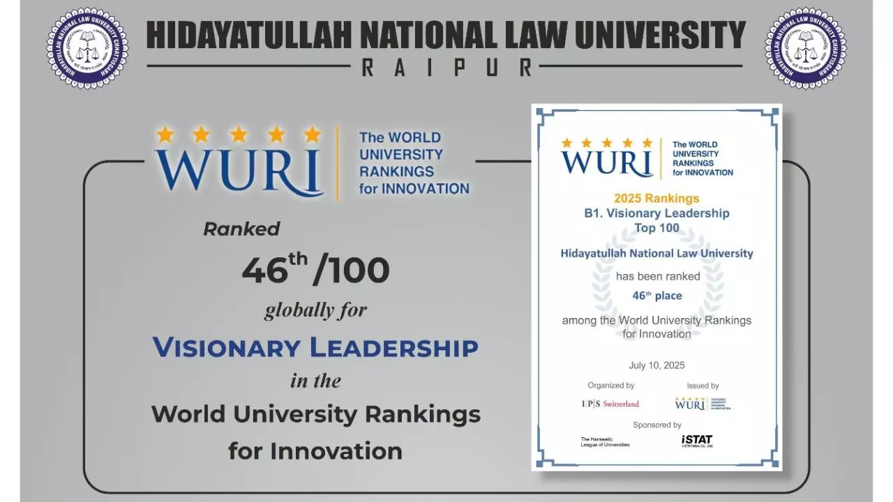 HNLU Secures 46th Global Rank For Visionary Leadership In 2025 WURI Rankings HNLU Secures 46th Global Rank For Visionary Leadership In 2025 WURI Rankings