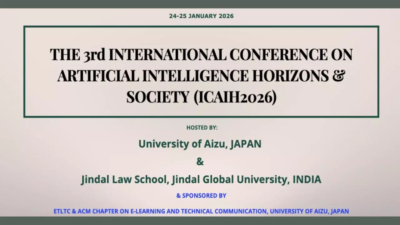 Call For Papers For 3rd ICAIH Conference 2026 By University Of Aizu & Jindal Global Law