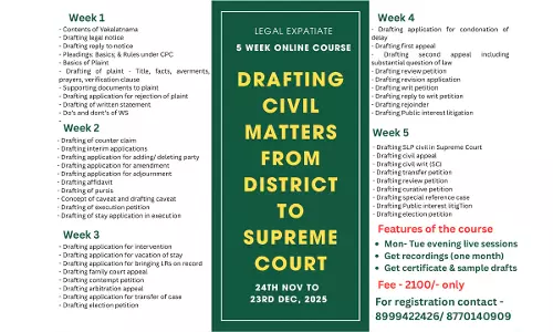 [Advertisement] Online Certificate Course (5 Weeks) On Drafting Civil Matters From District Court To Supreme Court