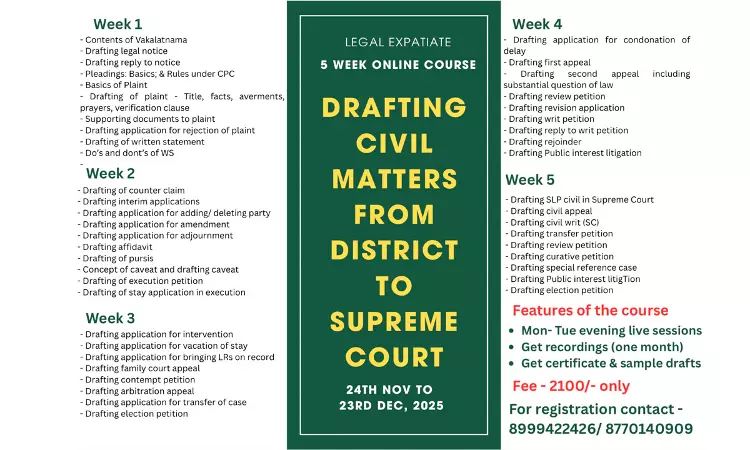 [Advertisement] Online Certificate Course (5 Weeks) On Drafting Civil Matters From District Court To Supreme Court