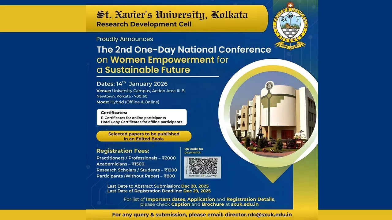 St. Xaviers University Kolkata To Host 2nd National Conference On Women Empowerment For Sustainable Future On January 14, 2026 St. Xaviers University Kolkata To Host 2nd National Conference On Women Empowerment For Sustainable Future On January 14, 2026