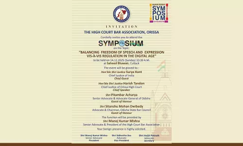 Orissa High Court Bar Association To Host Symposium On Balancing Freedom Of Speech and Expression Vis-à-Vis Regulation In The Digital Age Orissa High Court Bar Association To Host Symposium On Balancing Freedom Of Speech and Expression Vis-à-Vis Regulation In The Digital Age