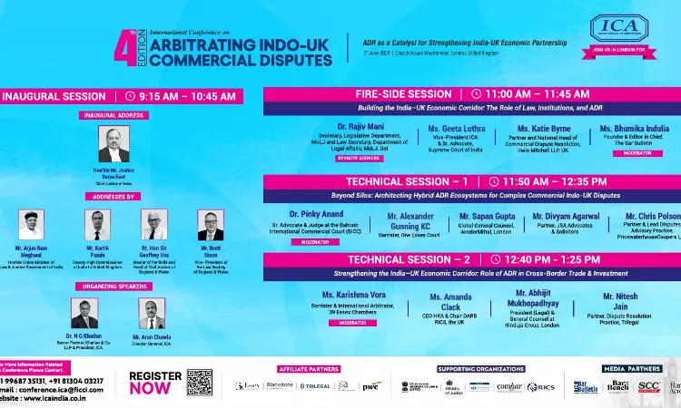 ICA To Hold 4th International Conference On Arbitrating Indo-UK Commercial Disputes In London On June 5; CJI Justice Surya Kant To Inaugurate ICA To Hold 4th International Conference On Arbitrating Indo-UK Commercial Disputes In London On June 5; CJI Justice Surya Kant To Inaugurate